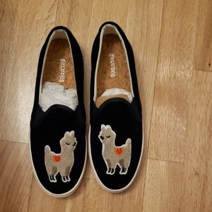 Soludos Llama navy velour loafers, sz 8